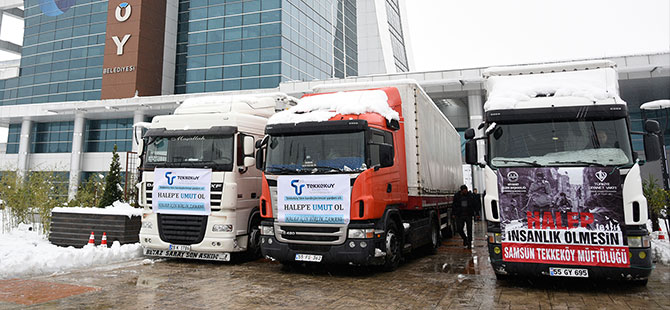 Tekkeköy yardım TIRlarını dualarla uğurladı