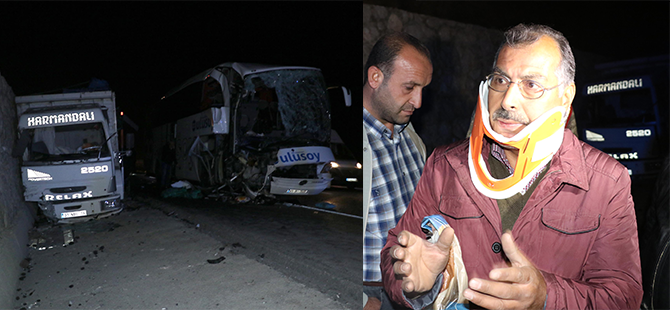 OTOBÜS KAMYONA ÇARPTI