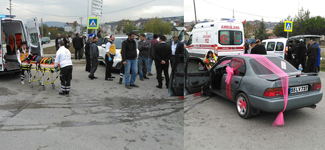 GELİN ARABASI KAZA YAPTI