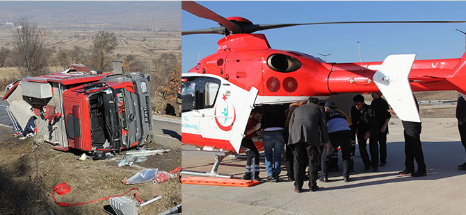 İTFAİYE ARACI DEVRİLDİ