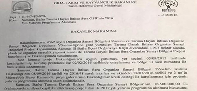 BAFRA OSB YATIRIM PROĞRAMINDA