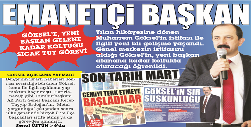 Başkan atanana kadar koltukta oturacak
