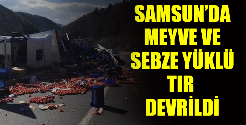 Samsun'da meyve ve sebze yüklü tır devrildi