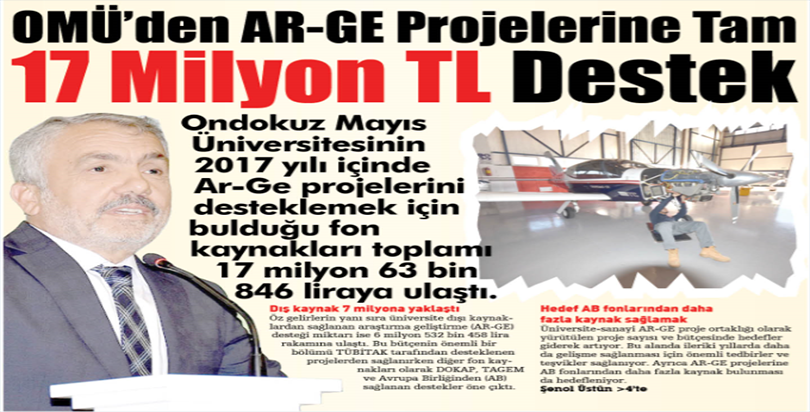 OMÜ 2017’de AR-GE Projelerine 17 Milyon TL Destek Sağladı