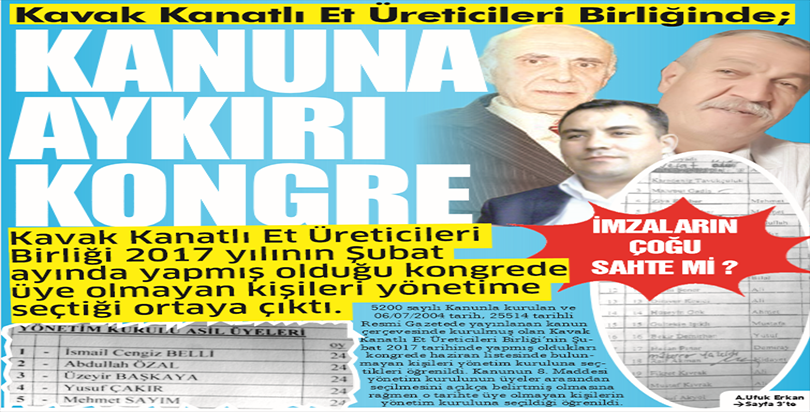 Kavak Kanatlı Et Üreticileri Birliğinde KANUNA AYKIRI KONGRE