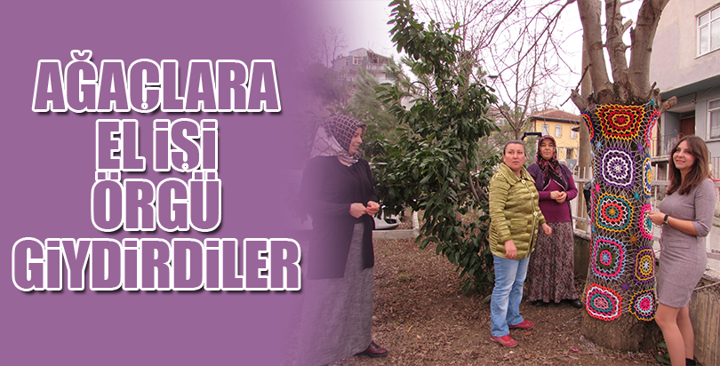 Ağaçlara el işi örgü giydirdiler