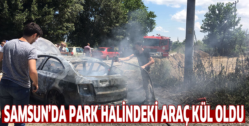 Samsun'da Park halindeki araç küle döndü