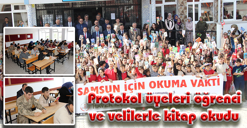 Protokol üyeleri öğrenci ve velilerle kitap okudu