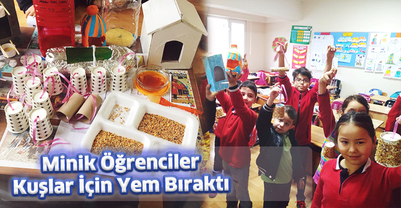 Minik Öğrenciler Kuşlar İçin Yem Bıraktı