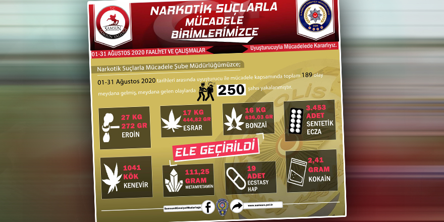 1 AY İÇİNDE 250 KİŞİ YAKALANDI
