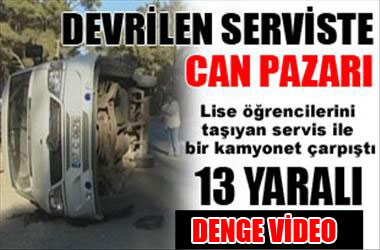Servis devrildi 13 öğrenci yaralı