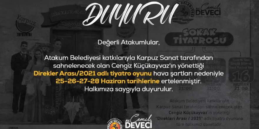 "Direkler Arası/2021" TİYATRO OYUNU ERTELENDİ