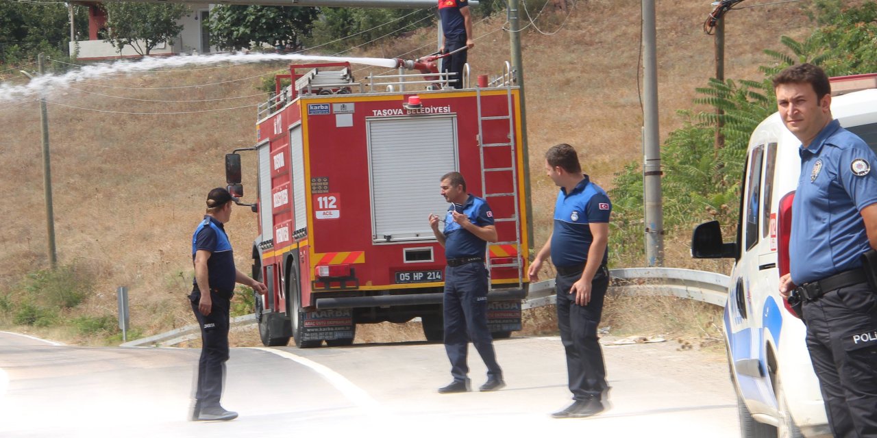 Yol kenarındaki örtü yangını söndürüldü