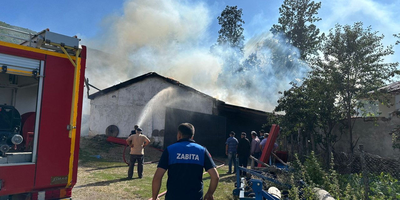 Yangında samanlık ve odunluk zarar gördü