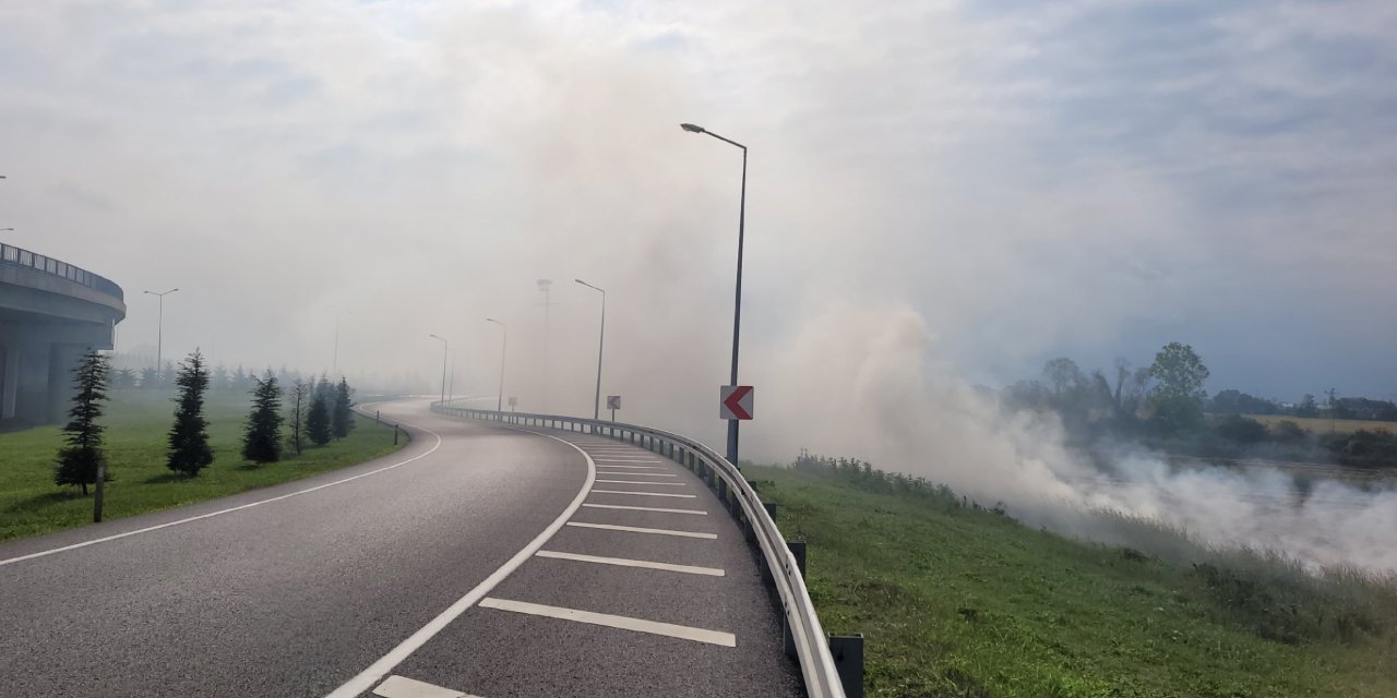 Samsun'da anız yangını sürücülere zor anlar yaşattı