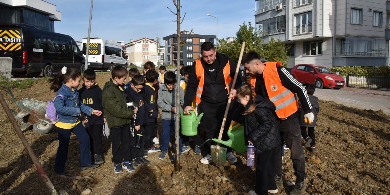 Atakum'da ağaç fidanlarını toprakla buluşturdu