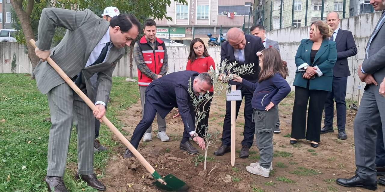 Okul bahçesine 50 meyve fidanı dikildi