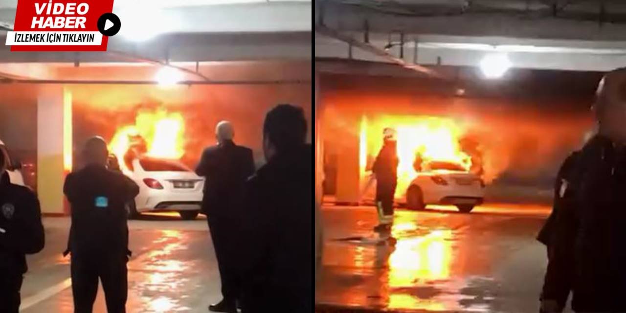Otomobil kapalı otoparkta alev aldı