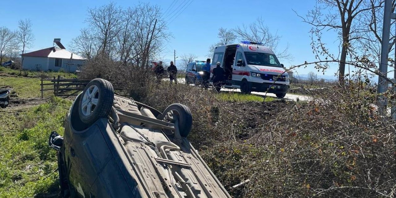 Elektrik direğe çarpıp şarampole devrildi