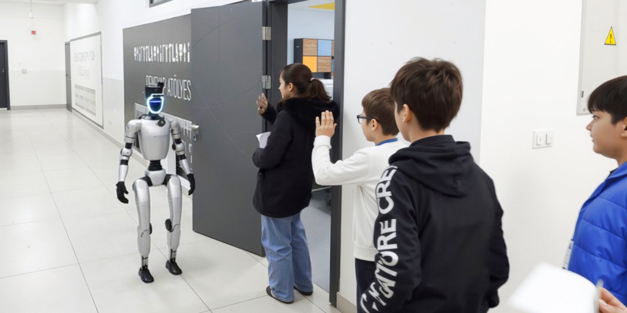 Sınava giren öğrencileri insansı robot karşılıyor