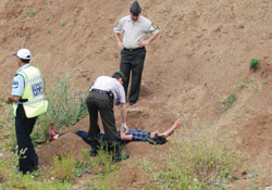 Yolun kenarında yatıyordu